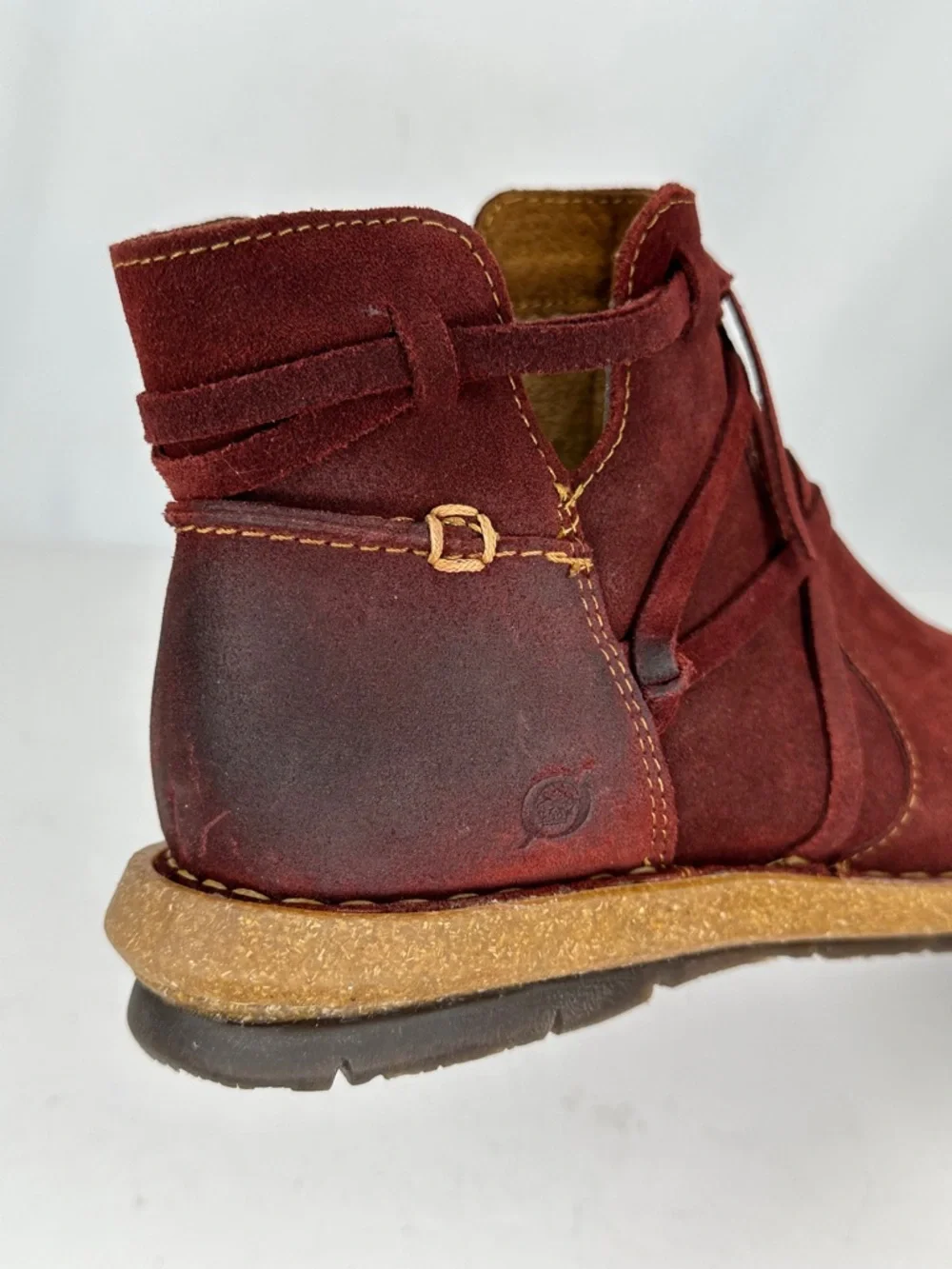 Born Tarkiln Burgundy Suede Ankle Boots Distressed‎ Wrap Laces Boho Sz 8 - Picture 5 of 11